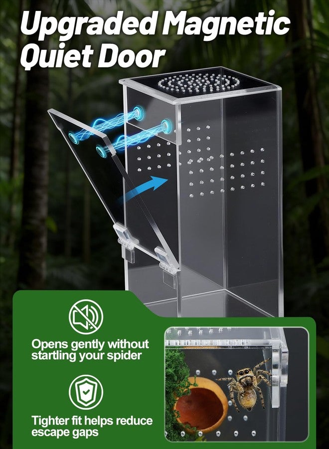 MADHOLLY Escape Proof Jumping Spider Enclosure Kit - 3x3x6in Pre-Assembled Acrylic Terrarium with Magnetic Door/Micro Vent Holes/Accessories, Insects Habitat for Spiderlings, Mantis, Tarantulas, Snails - Image 3