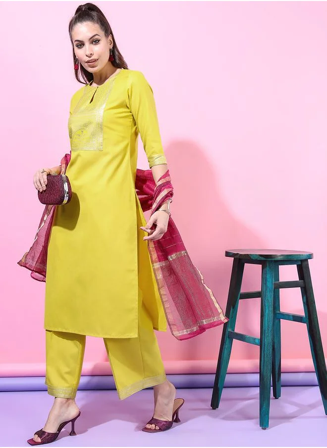 فيشود Women Lime Green Printed Kurta Set by Styli