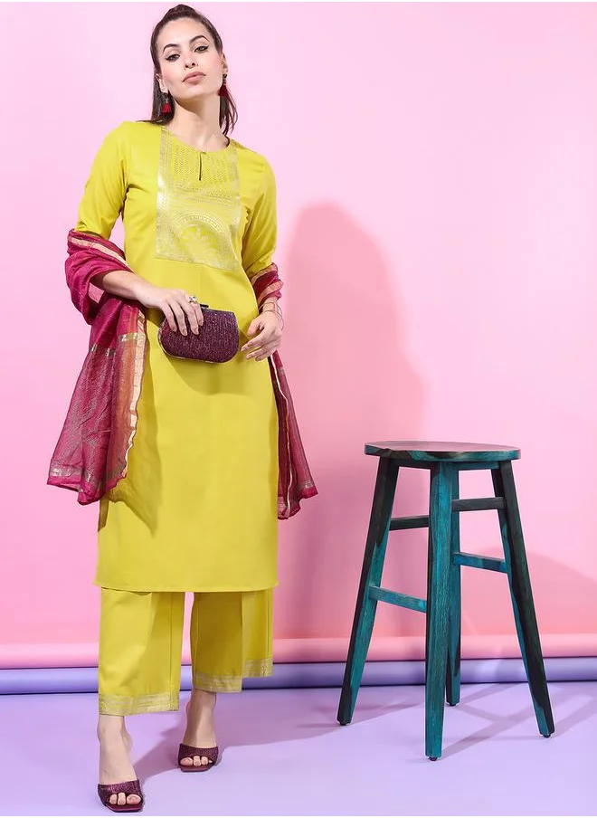 فيشود Women Lime Green Printed Kurta Set by Styli