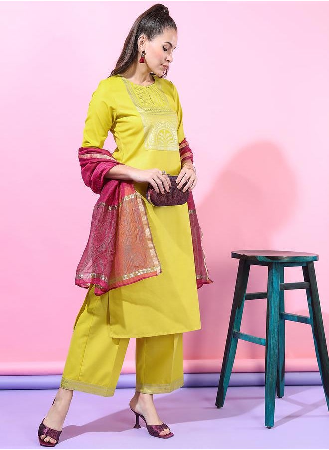 Vishudh Women Lime Green Printed Kurta Set by Styli  - Image 5