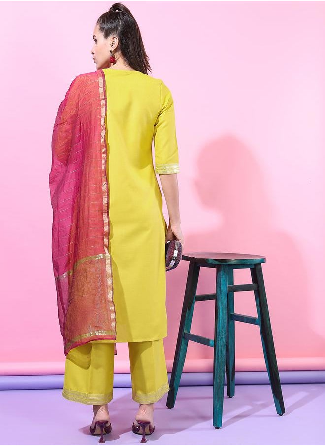 Vishudh Women Lime Green Printed Kurta Set by Styli  - Image 3