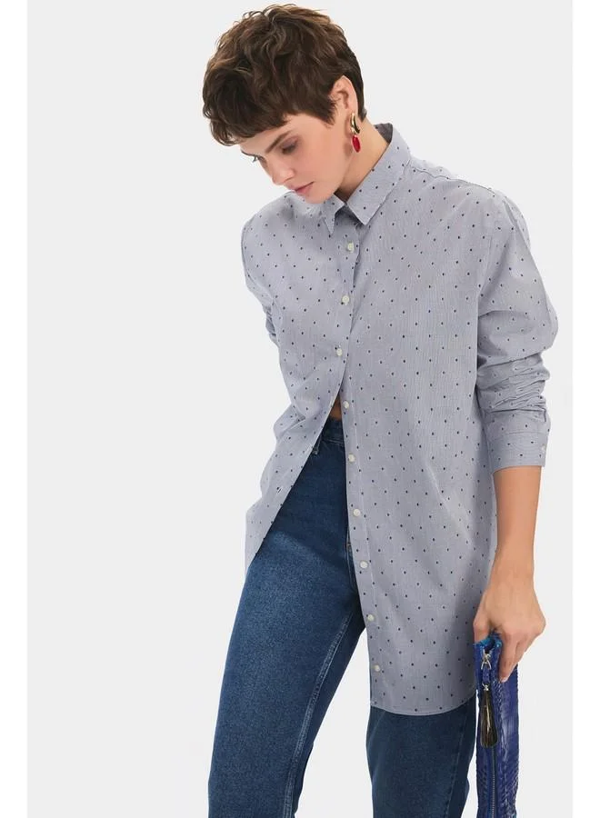 JUNE June Women Oversize/Loose Fit 100% Cotton Plaid Fited Shirt Navy