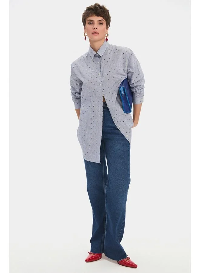 JUNE June Women Oversize/Loose Fit 100% Cotton Plaid Fited Shirt Navy