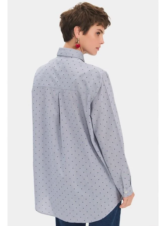 JUNE June Women Oversize/Loose Fit 100% Cotton Plaid Fited Shirt Navy