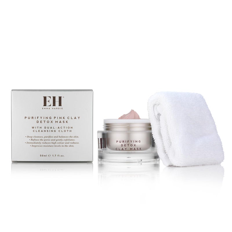 Emma Hardie 50ml Purifying Pink Clay Detox Mask with Cleansing Cloth, To Cleanse, Balance, Exfoliate & Rejuvenate Skin, Suitable for Most Skin Types, Including Sensitive Skin, Vegan & Cruelty Free - Image 1