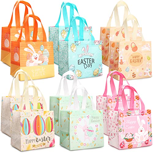 Aviski Easter Gift Wrapping Bags 12PCS Multifunctional NonWoven Bag with Handles Treat Bags for Easter Party Supplies Egg Hunt Game 83x79x59inch - Image 1