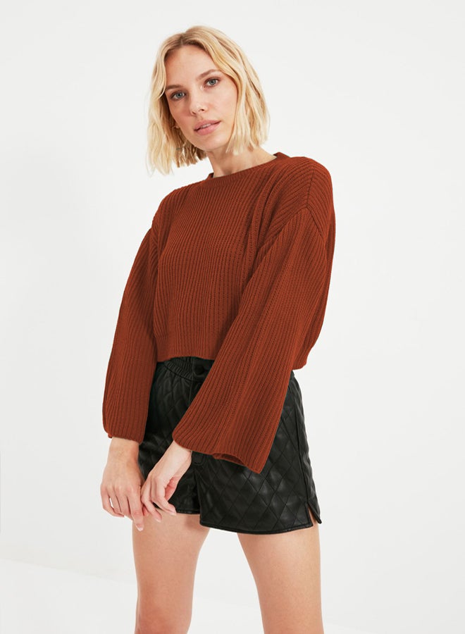 trendyol Tile Crop Wide Fit Spanish Sleeve Knitwear Sweater - Image 1