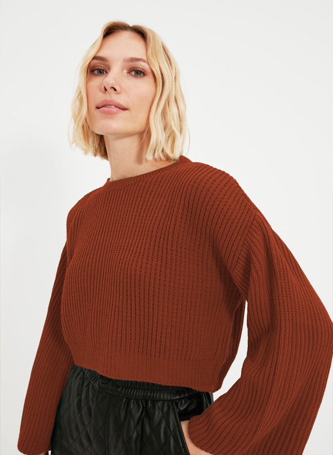 trendyol Tile Crop Wide Fit Spanish Sleeve Knitwear Sweater - Image 3