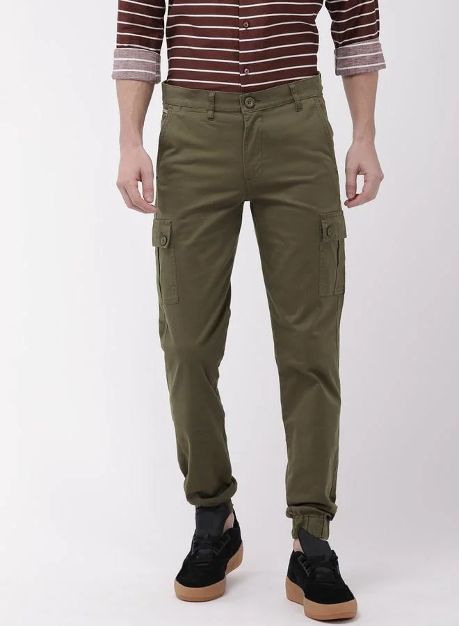 The Indian Garage Co Men Olive Mid Rise Slim Fit Cargo Pants