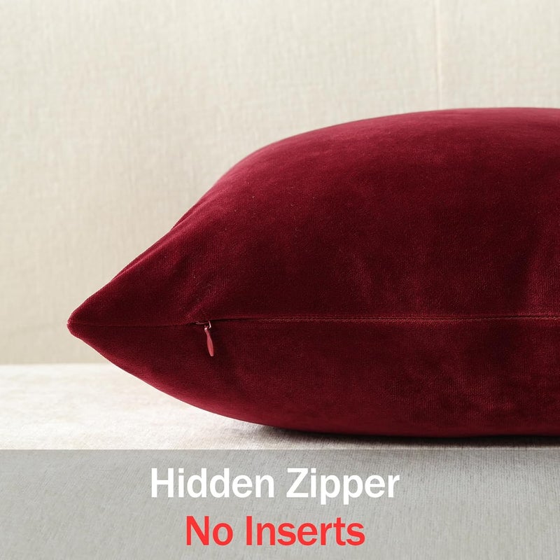 DEZENE Throw Pillow Covers 16x16 Wine Red: Pack of 2 Cozy Soft Velvet Square Modern Luxury Decorative Throw Pillow Cases for Christmas Sofa Couch Living Room Bed Home Decor - Image 3