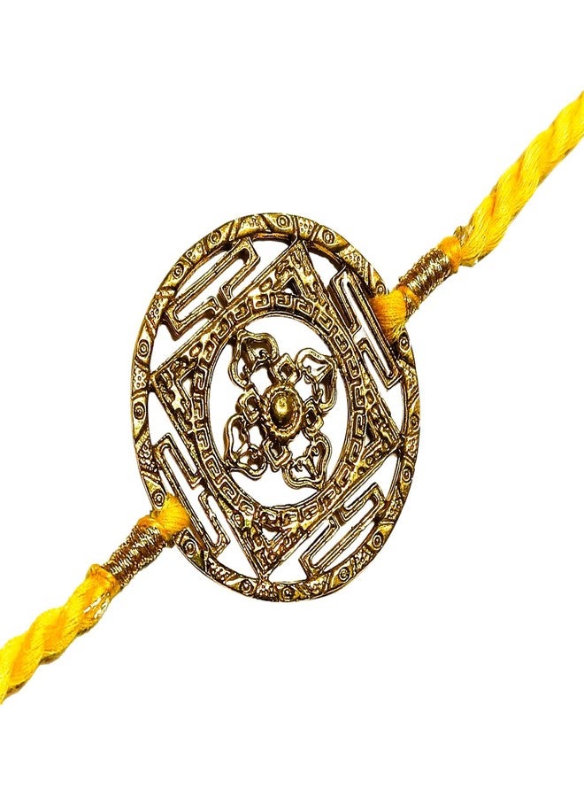 ATHZ نحاس راخي مع مصمم الخيوط Bhaiya Rakhis Cutwork مينا ذهبي نحاسي صنع في الهند Rakhis - Image 1