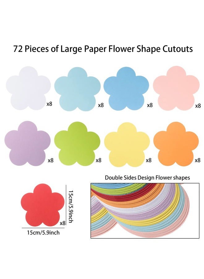 MixTeach 72 Pieces Large Flower Cutouts Paper Flowers 6 Inch Assorted Color Spring Flower Cut Outs Classroom Decoration Cut-Outs Flower Paper Shape for DIY Kids Craft Projects Spring Summer Theme School Party - Image 2