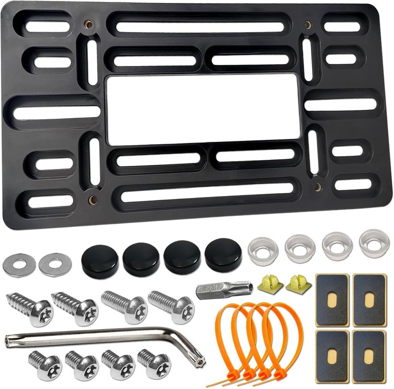 AOOTF Front License Plate Bracket Holder- Front License Plate Mounting Kit for 2 Drill Holes Bumper, Universal Car Tag Adapter with Anti Theft Stainless Steel Screw Bolt Caps - Image 1
