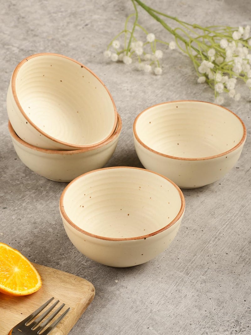 miah decor Miah Décor Ceramic Bowls Set of 4 Pcs Handcrafted Stoneware Matte Finish Dinner Bowl Katori Microwave Safe Freezer Safe Dishware Safe Dessert Snack Soup for Kitchen and Dinning -260 ml - Image 1