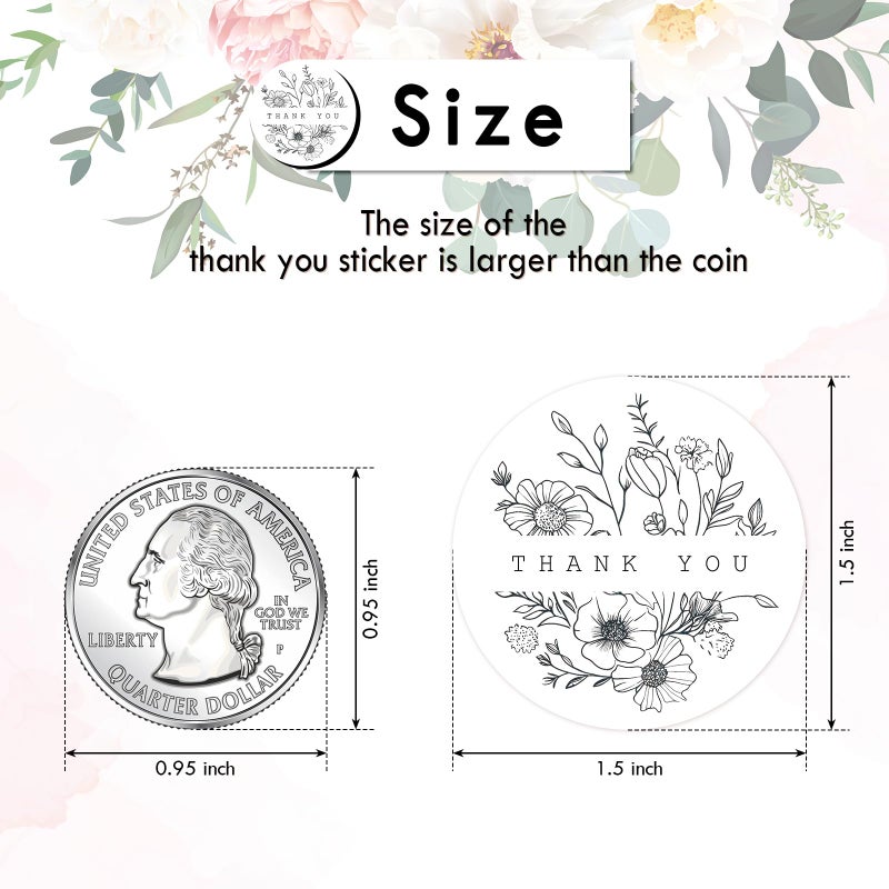 Heyfibro 500 PCS 1.5 Inch Thank You Stickers for Small Business, Baking, Gifts, Envelopes, Weddings (Line Flowers 2) - Image 2