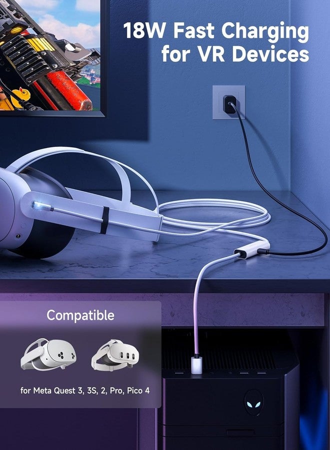 جيسوس كابل JSAUX Link بطول 5 أمتار وشحن 18 واط، متوافق مع Oculus Meta Quest 3S/ 3/2/ Pro و Pico 4، وأجهزة الواقع الافتراضي للكمبيوتر الشخصي، وملحقات Steam VR، كابل بيانات USB 3.0 إلى USB-C عالي السرعة 2 في 1 بسرعة 5 جيجابت في الثانية لسماعات الواقع الافتراضي - Image 4