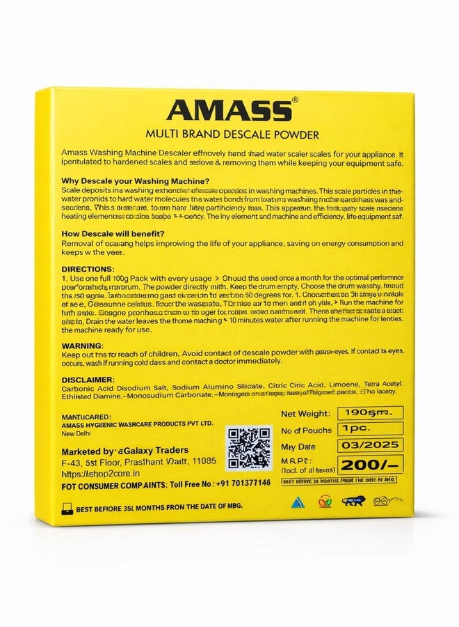 J K b K AMASS Advanced Descaler Powder (3 x 100 Gms.) for Washing Machines Top Load & Front Load, Dishwashers, Air Conditioners, Coffee Machines etc. - Image 3