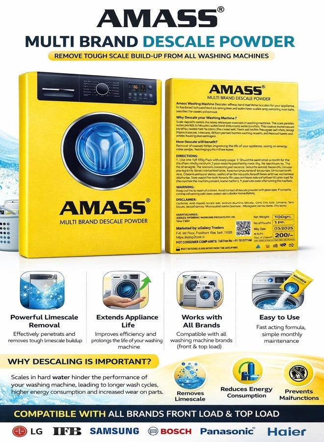 J K b K AMASS Advanced Descaler Powder (3 x 100 Gms.) for Washing Machines Top Load & Front Load, Dishwashers, Air Conditioners, Coffee Machines etc. - Image 4