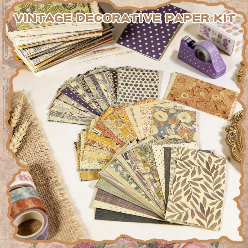 X Hot Popcorn 180 Sheets Vintage Scrapbook Papers Scrapbooking Papers Journaling Supplies Aesthetic Room Decor for Writing Drawing Travel Journal Art Craft Diary Embellishment Supplies Craft Paper - Image 4