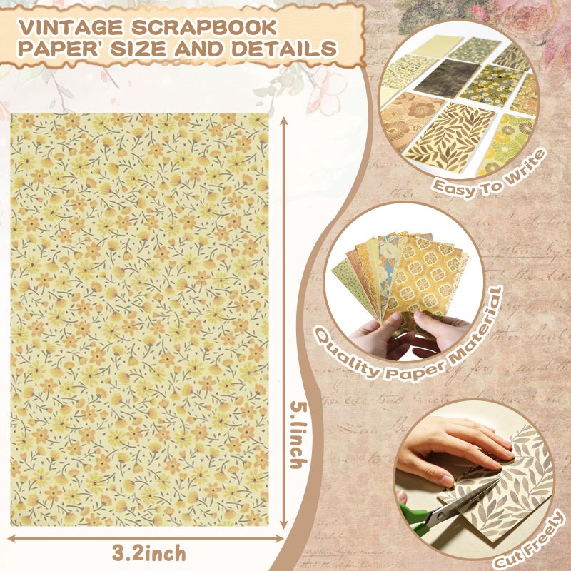 X Hot Popcorn 180 Sheets Vintage Scrapbook Papers Scrapbooking Papers Journaling Supplies Aesthetic Room Decor for Writing Drawing Travel Journal Art Craft Diary Embellishment Supplies Craft Paper - Image 3