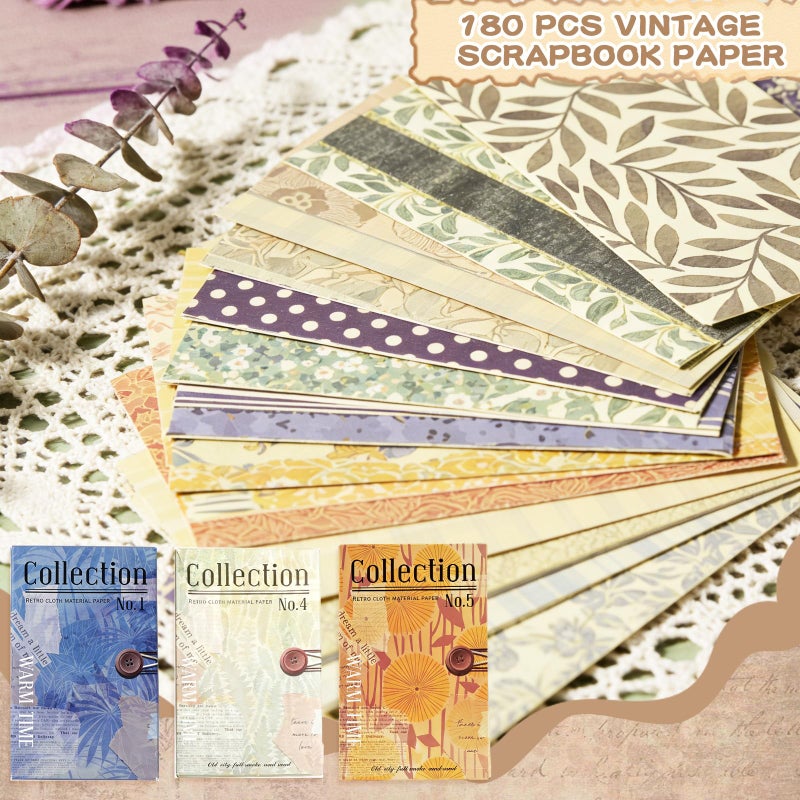 X Hot Popcorn 180 Sheets Vintage Scrapbook Papers Scrapbooking Papers Journaling Supplies Aesthetic Room Decor for Writing Drawing Travel Journal Art Craft Diary Embellishment Supplies Craft Paper - Image 2