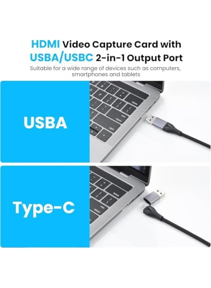 SYOSI بطاقة التقاط الفيديو، 4K HDMI إلى 1080P USB-A/USB-C بطاقة تسجيل الفيديو للألعاب، البث، المؤتمرات، وتسجيل التلفزيون، متوافقة مع ويندوز، لينوكس، أندرويد (أسود) - Image 2