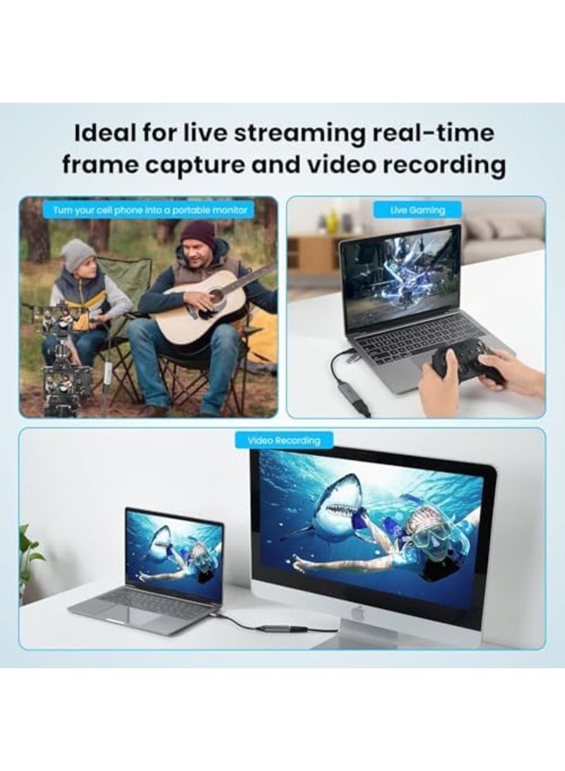 SYOSI بطاقة التقاط الفيديو، 4K HDMI إلى 1080P USB-A/USB-C بطاقة تسجيل الفيديو للألعاب، البث، المؤتمرات، وتسجيل التلفزيون، متوافقة مع ويندوز، لينوكس، أندرويد (أسود) - Image 4