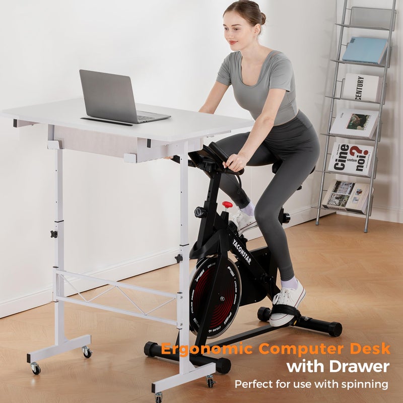 COMHOMA Small Standing Desk Adjustable Height Small Computer Desk Mobile Portable Rolling Laptop Table with Wheels 32" Computer Workstation Sit Stand Desks Portable Standing Table Treadmill desks - Image 3