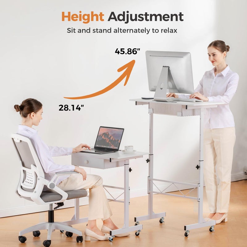 COMHOMA Small Standing Desk Adjustable Height Small Computer Desk Mobile Portable Rolling Laptop Table with Wheels 32" Computer Workstation Sit Stand Desks Portable Standing Table Treadmill desks - Image 4