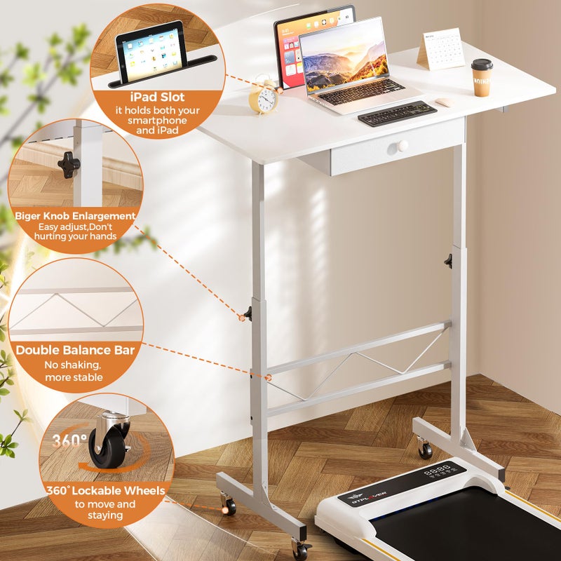 COMHOMA Small Standing Desk Adjustable Height Small Computer Desk Mobile Portable Rolling Laptop Table with Wheels 32" Computer Workstation Sit Stand Desks Portable Standing Table Treadmill desks - Image 5