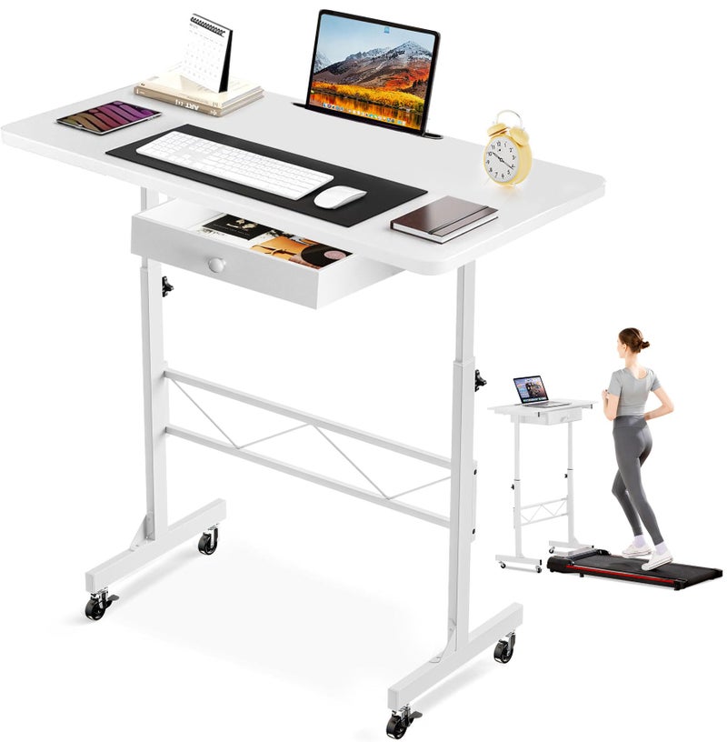 COMHOMA Small Standing Desk Adjustable Height Small Computer Desk Mobile Portable Rolling Laptop Table with Wheels 32" Computer Workstation Sit Stand Desks Portable Standing Table Treadmill desks - Image 1
