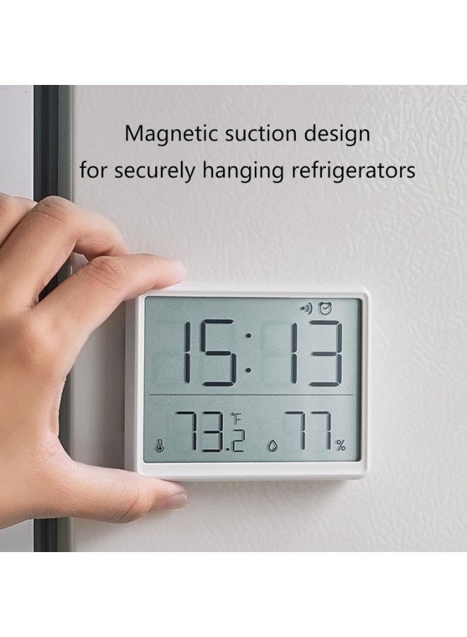 Rubik Digital Alarm Clock with Temperature and Humidity Large Display Magnetic & Wall Mountable, Table Standing for Home and Office (White 8218)  - Image 4