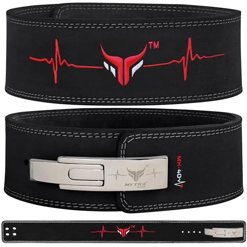 Mytra Fusion Gym Belt with Lever Buckle Weight Lifting Belt for Men and Women 4" wide Genuine Leather Powerlifting Belt for Gym, Training, Weightlifting, Bodybuilding Fitness and Workout (M, Black) - Image 1
