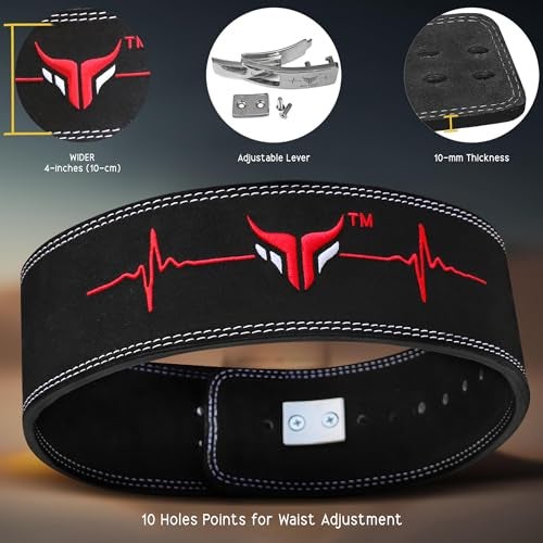 Mytra Fusion Gym Belt with Lever Buckle Weight Lifting Belt for Men and Women 4" wide Genuine Leather Powerlifting Belt for Gym, Training, Weightlifting, Bodybuilding Fitness and Workout (M, Black) - Image 2