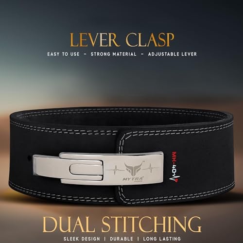 Mytra Fusion Gym Belt with Lever Buckle Weight Lifting Belt for Men and Women 4" wide Genuine Leather Powerlifting Belt for Gym, Training, Weightlifting, Bodybuilding Fitness and Workout (M, Black) - Image 5