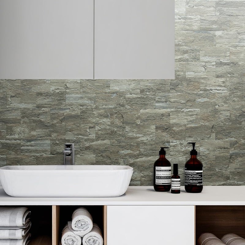 AULIGET 4-Piece Faux Stone Peel and Stick Backsplash Wall Tiles, 3" x 6" Apache Brown Rock PVC Stick on Tile for Backsplash Kitchen, Bathroom, Laundry Room, Camper, Fireplace - Image 2