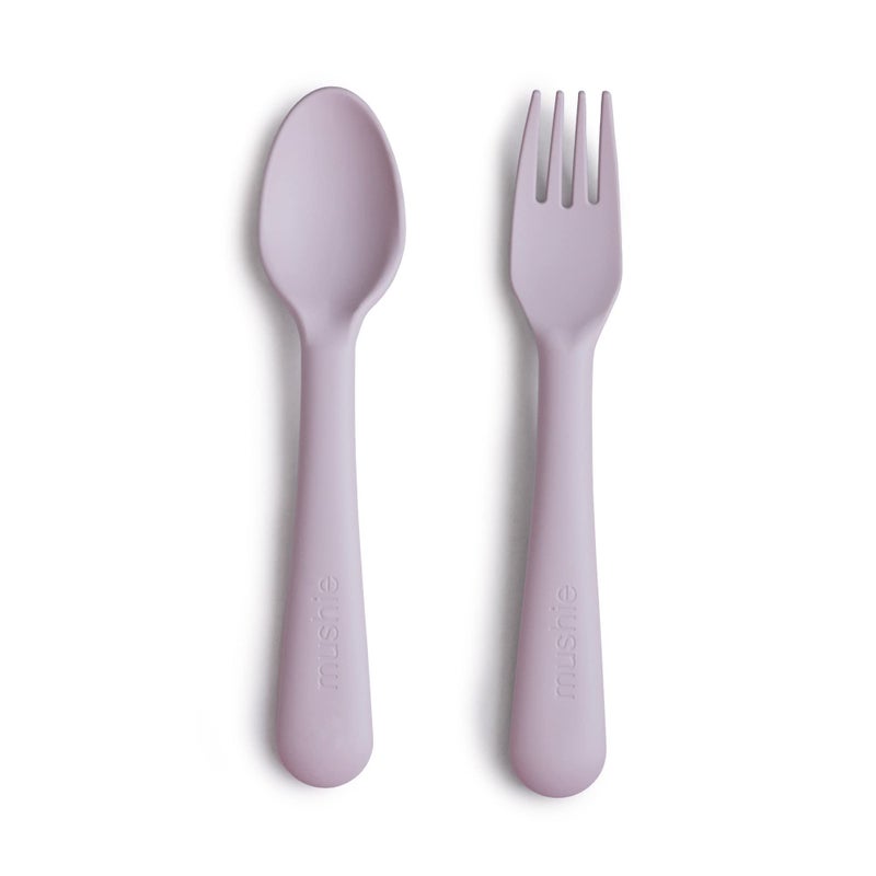 Baby Born Mushie Fork and Spoon Set for Kids | Flatware Cutlery | 1x Set of Dinnerware Pieces | Reuseable | Dishwasher- and Microwave Safe | Easy for Baby or Child to Hold | Made in Denmark (Soft Lilac) - Image 1