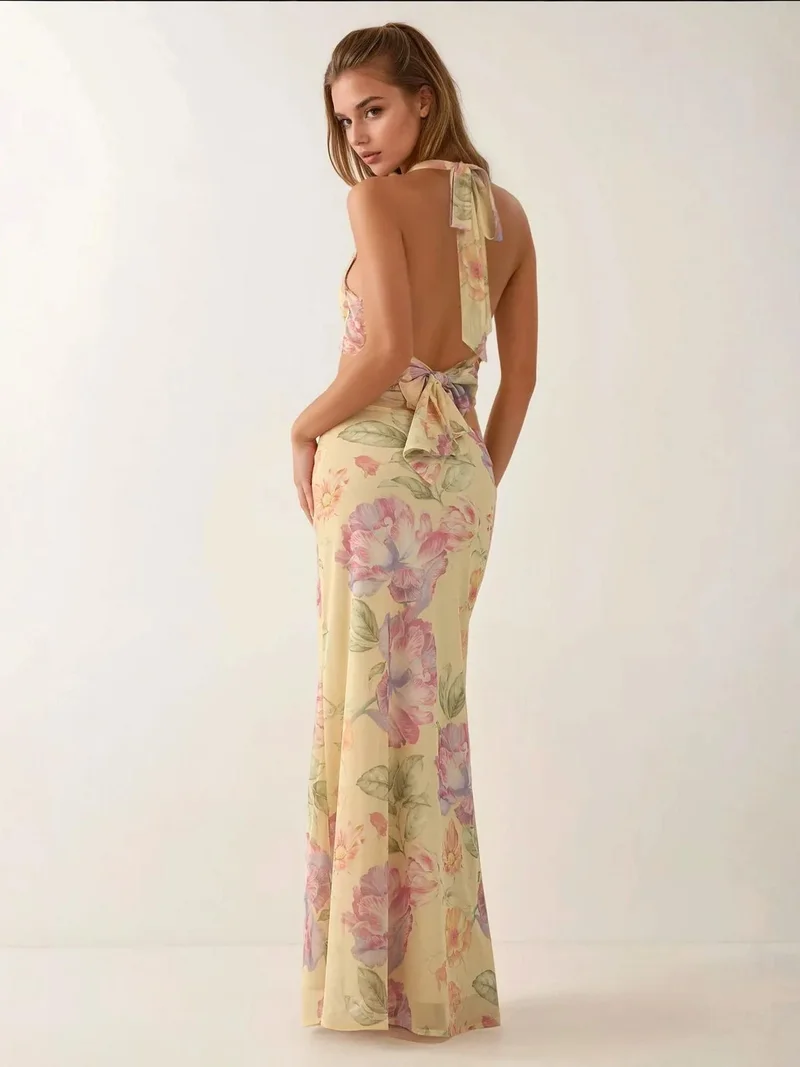 زوبعة تنورة ماكسي بنقشة زهور منخفضة الخصر