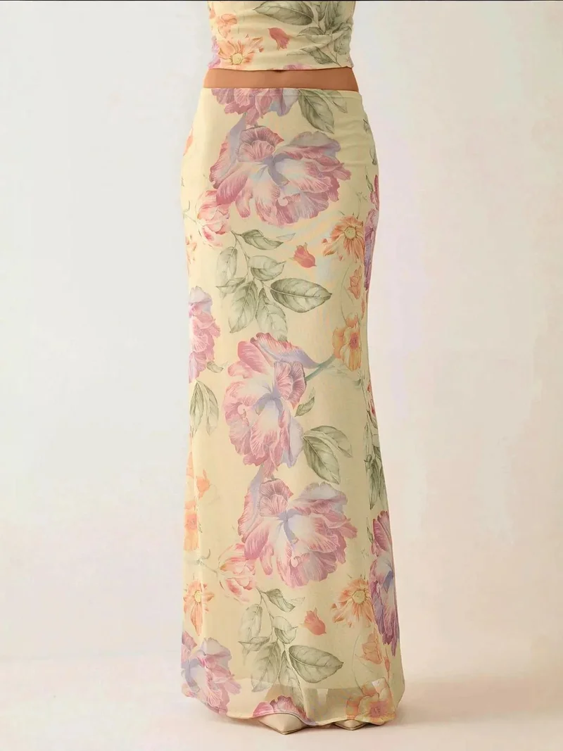 زوبعة تنورة ماكسي بنقشة زهور منخفضة الخصر