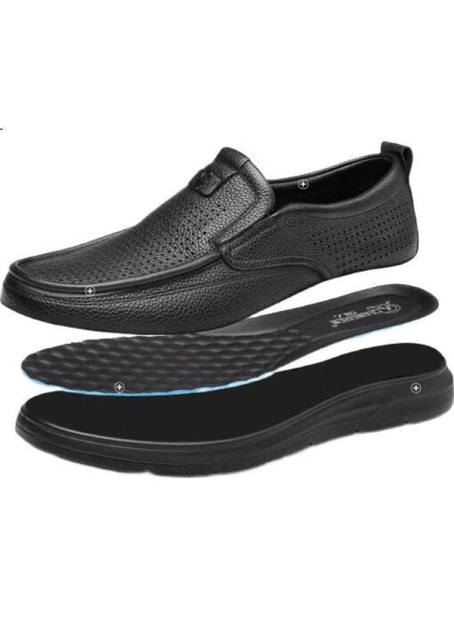 Strongman Men'S Business Casual Loafers Soft Leather Soft Sole Top Layer Sheepskin Hollow Out Sandals Jdd351319 Black 42 - Image 3