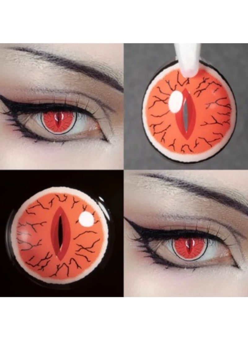 Unibling - Demon Slayer Kibutsuji Muzan Yearly Colored Contact Lenses, Unisex Cosmetic Cosplay Contact Lenses, Enlargement Collection, Orange, With Case - Image 1