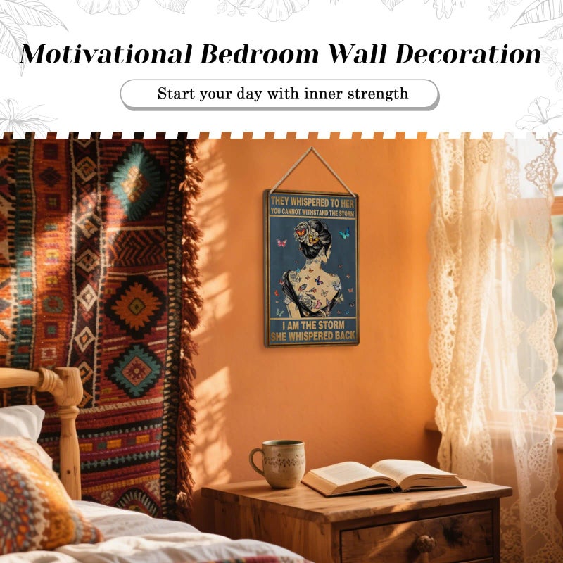 HYBLOM Inspirational Quote Motivational Wall Art - Hippie Boho Home Decor Sign - Positive Encouragement Gifts for Women Girls Office Bedroom Poster Vintage Metal Tin Signs 12x8 Inches - Image 2