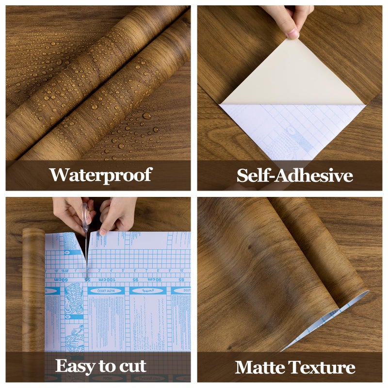 COSNIGHT Wood Contact Paper Peel and Stick - Brown Self Adhesive Vinyl Wrap Wooden Grain Waterproof Wallpaper - 15.7''x120'' Removable Nature Wall Paper for Cabinet Countertop Kitchen - Image 2