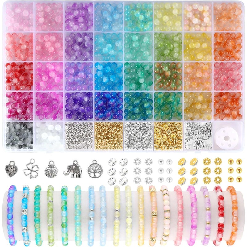 34-Color 6mm glass bead material pack 1435pcs set DIY jewelry girls handmade set [B] - Image 1