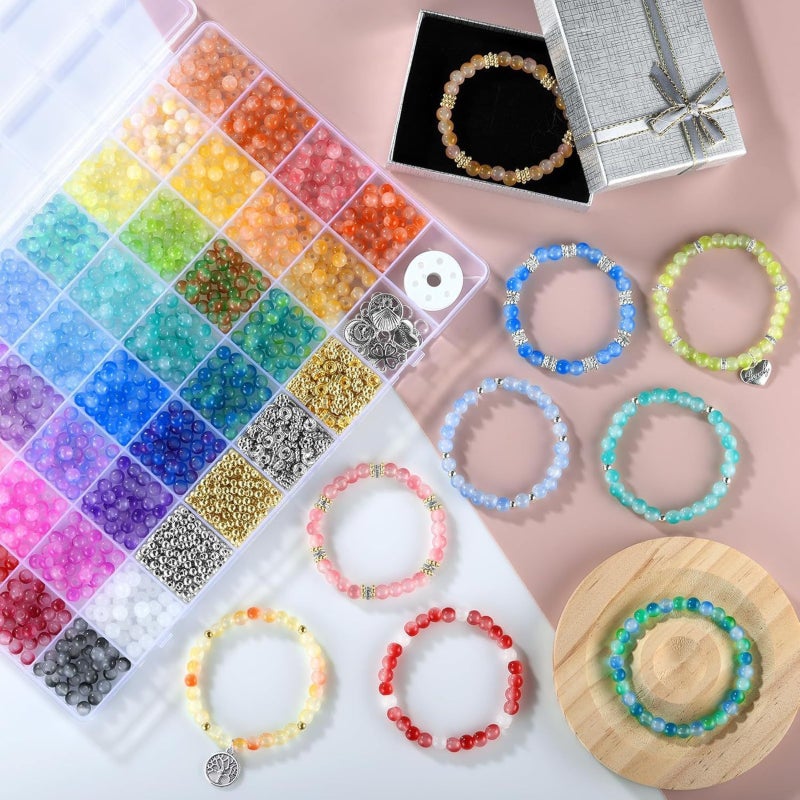 34-Color 6mm glass bead material pack 1435pcs set DIY jewelry girls handmade set [B] - Image 3