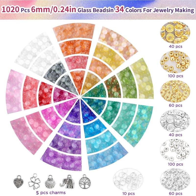 34-Color 6mm glass bead material pack 1435pcs set DIY jewelry girls handmade set [B] - Image 2