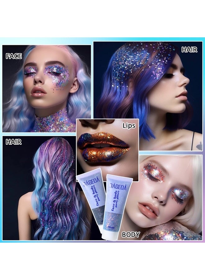 Body Glitter Gel, Face Glitters Body Gel Sequins Shimmer Liquid Eyeshadow, Chunky Glitter for Face Hair Nails, Holographic Cosmetic Laser Powder Festival Glitter Makeup 1.7oz (Mermaid)