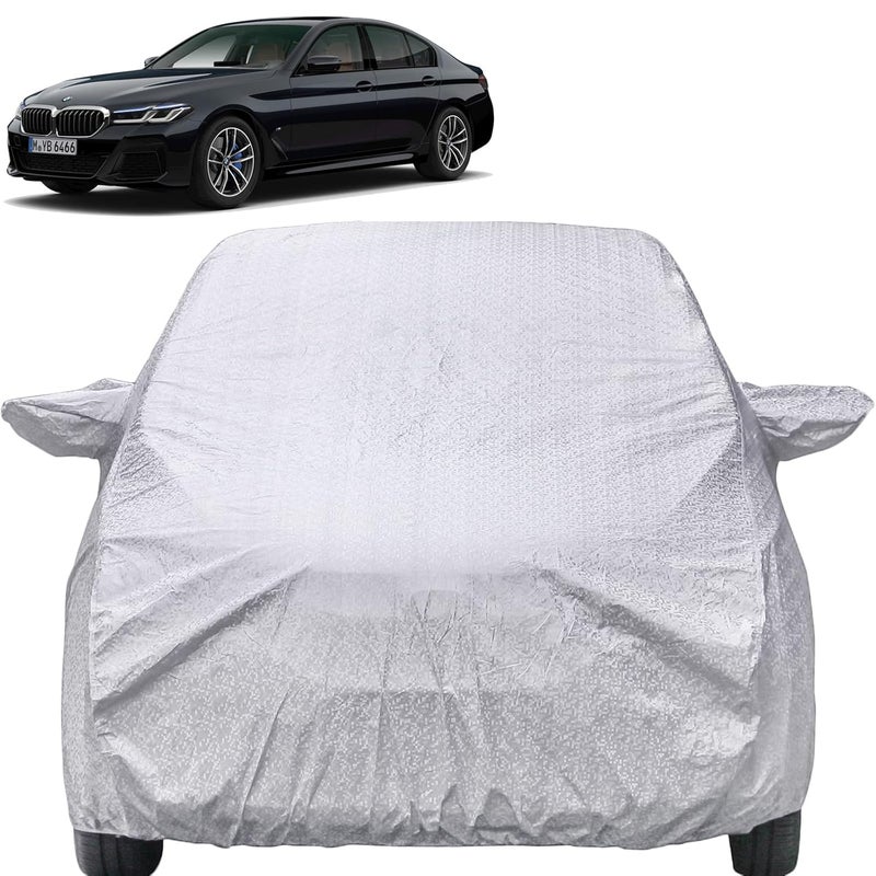 Autofact Waterproof Car Body Cover Compatible with BMW 5 Series with Mirror Pockets (Shinning Silver) - Image 1