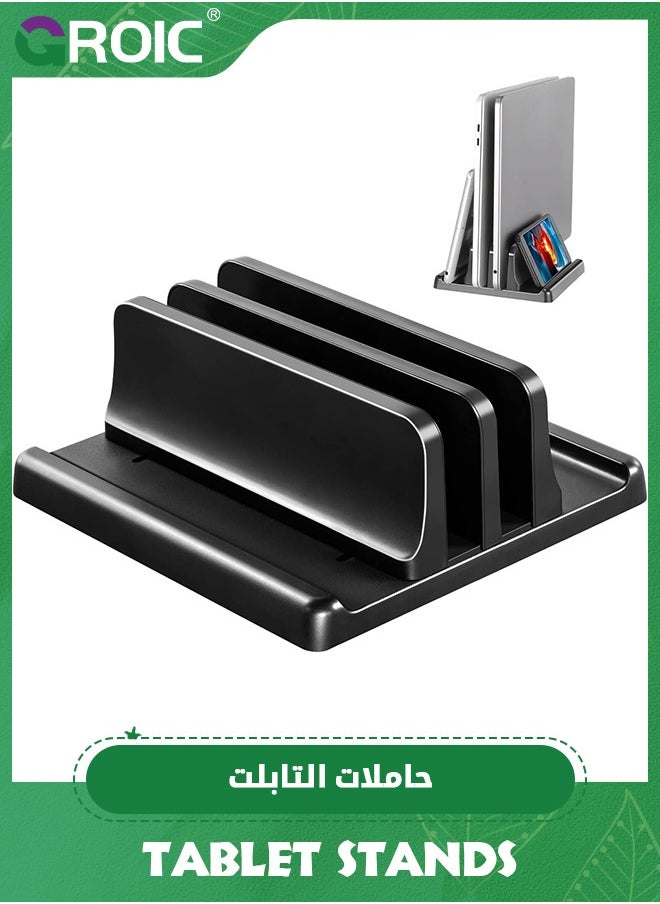 GROIC 3 in 1 Vertical Laptop Stand Holder, Adjustable ABS Plastic Desktop Notebook Dock, Vertical Laptop Stand Space-Saving for All MacBook/Surface/Samsung/HP/Dell/Chrome Book  - Image 1