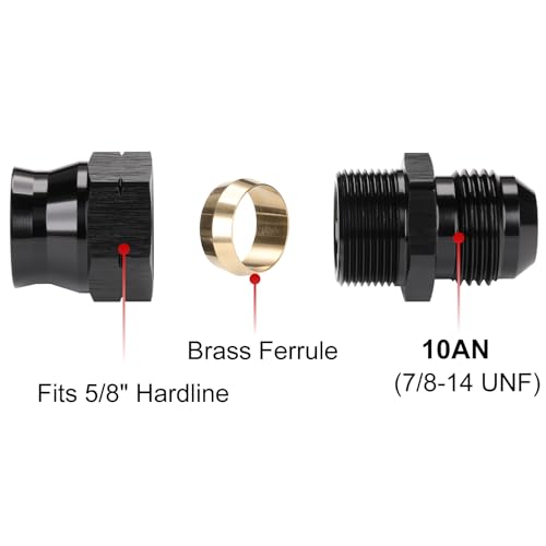 Podavelle 10AN Male Flare to 58 Hardline Compression Fitting Adapter Straight Aluminum Black 2PCS - Image 3